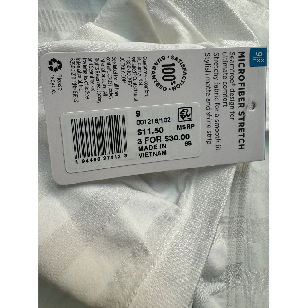 Jockey Matte & Shine Seamfree Briefs 2 Pack White Microfiber Stretch Size 9 XXL